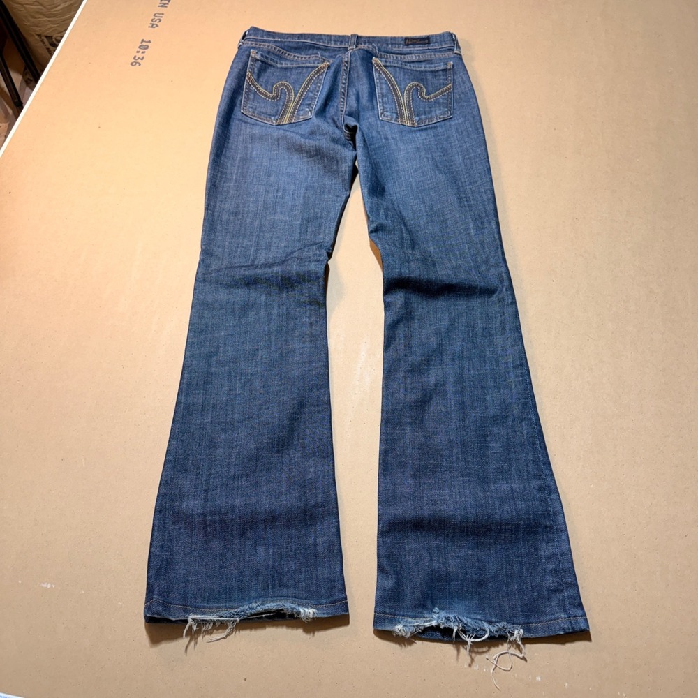 Y2K Citizens of Humanity Flare Jeans 31 Dark Blue Good Frayed Hem Low Rise